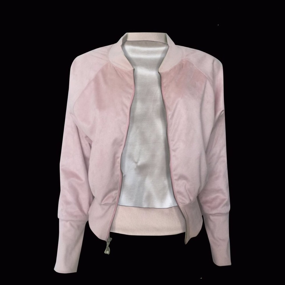 MATTE brand pink suede bomber jacket. Size Medium